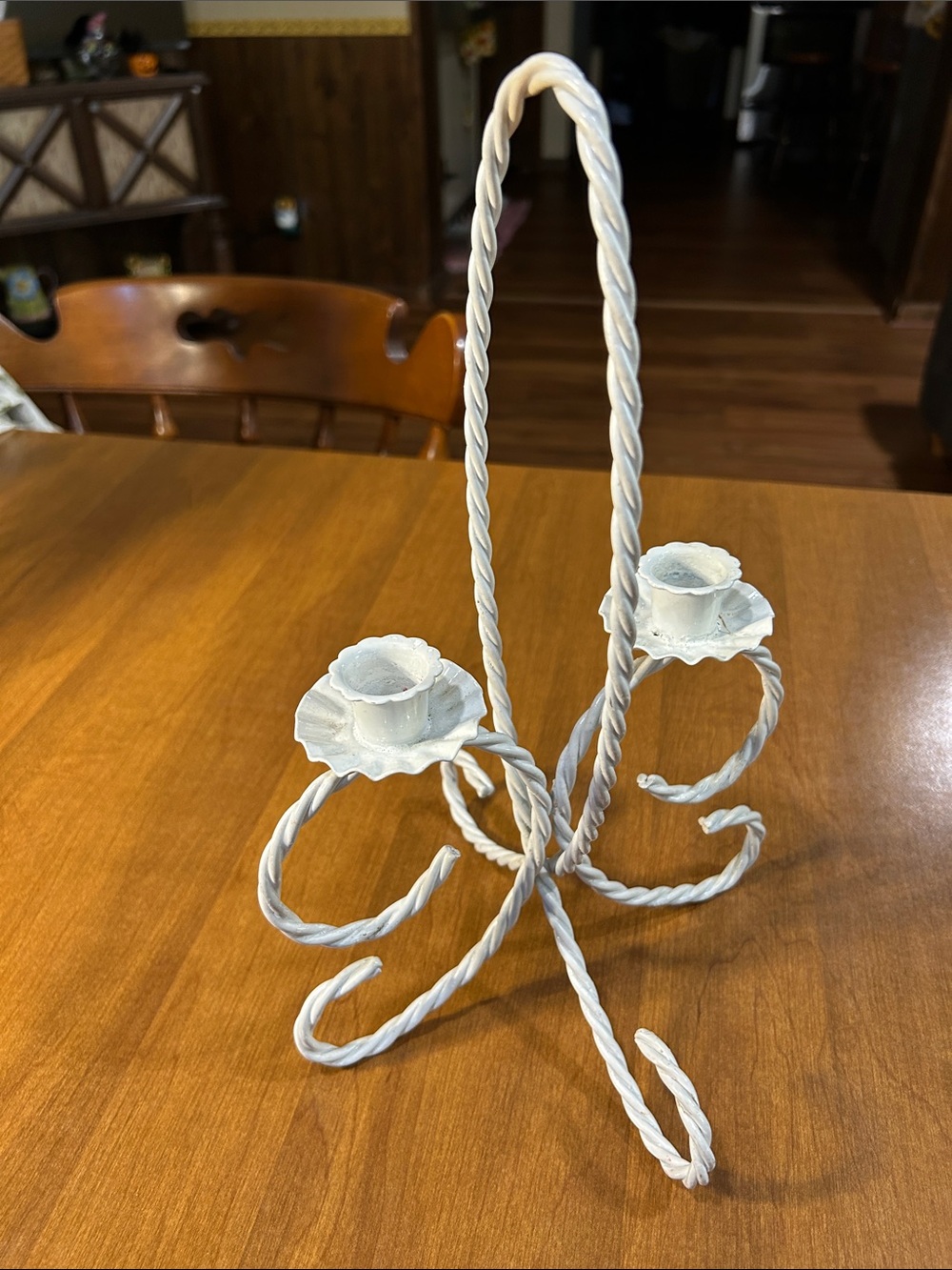 Home Interiors White Metal Twisted Double Candle Holder